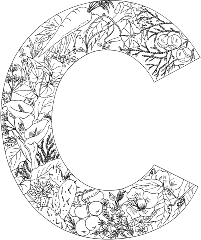 Letter C With Plants Coloring Page